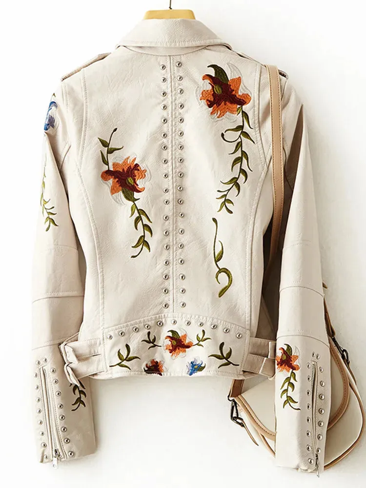 Alexandra Floral Embroidered Soft Leather Jacket