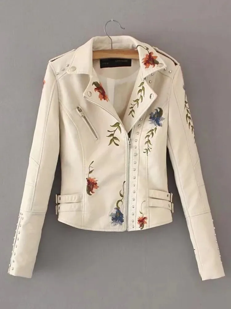 Alexandra Floral Embroidered Soft Leather Jacket