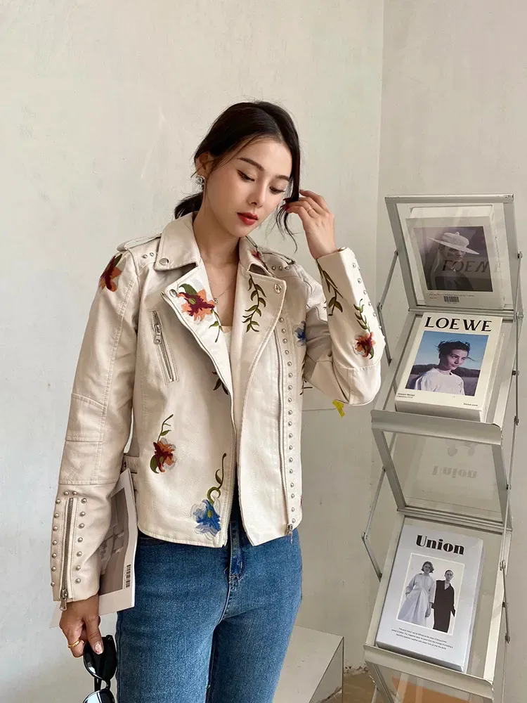 Alexandra Floral Embroidered Soft Leather Jacket