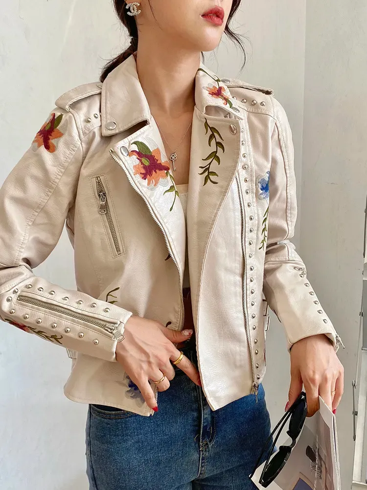 Alexandra Floral Embroidered Soft Leather Jacket