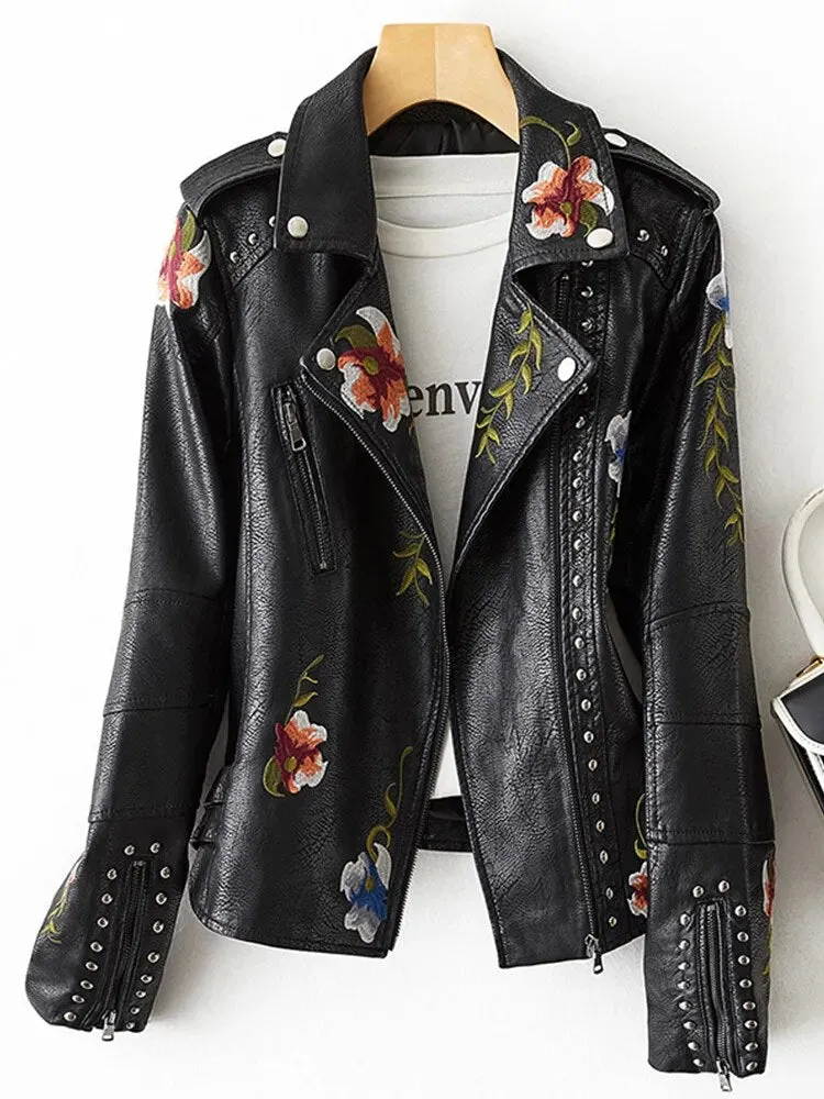 Alexandra Floral Embroidered Soft Leather Jacket