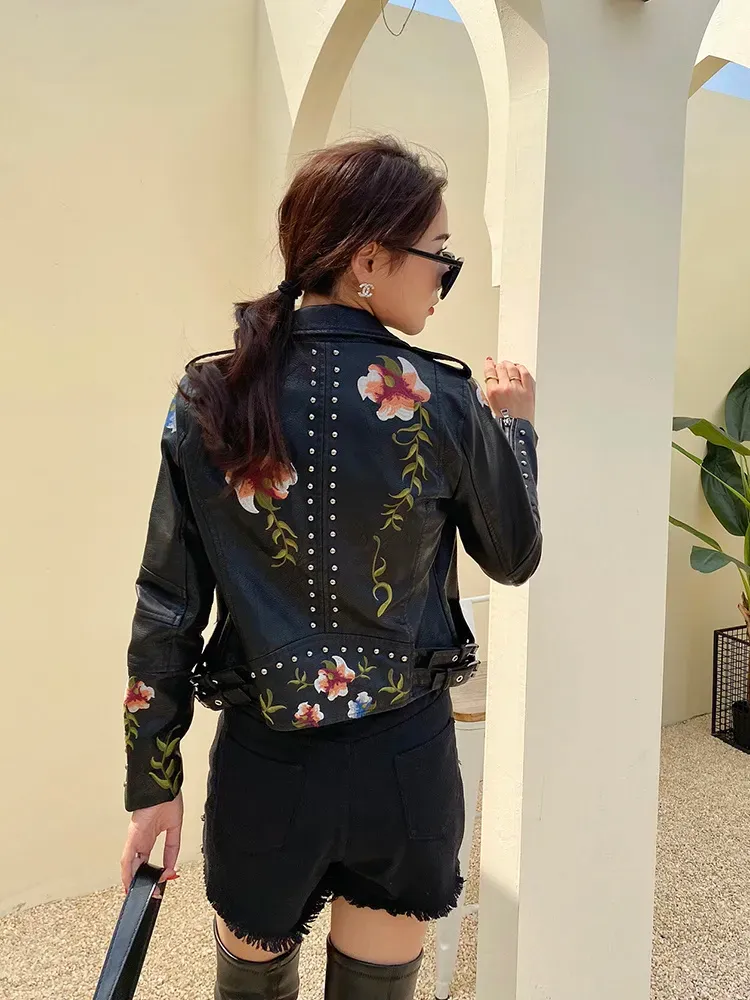 Alexandra Floral Embroidered Soft Leather Jacket