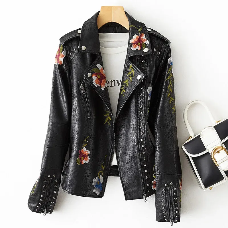 Alexandra Floral Embroidered Soft Leather Jacket