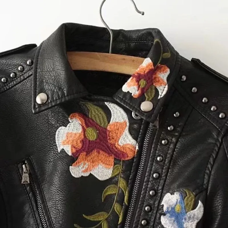 Alexandra Floral Embroidered Soft Leather Jacket