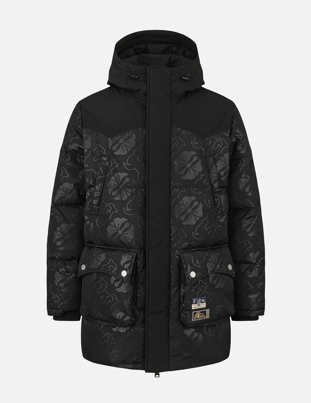 Allover Heat Seal Print and Logo Appliqué Regular Fit Down Coat