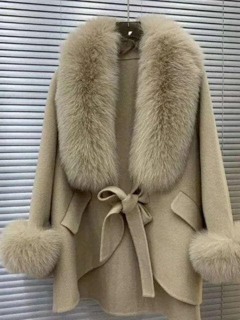 Amanda Big Fur Trim Collar Luxury Fashionable Coat