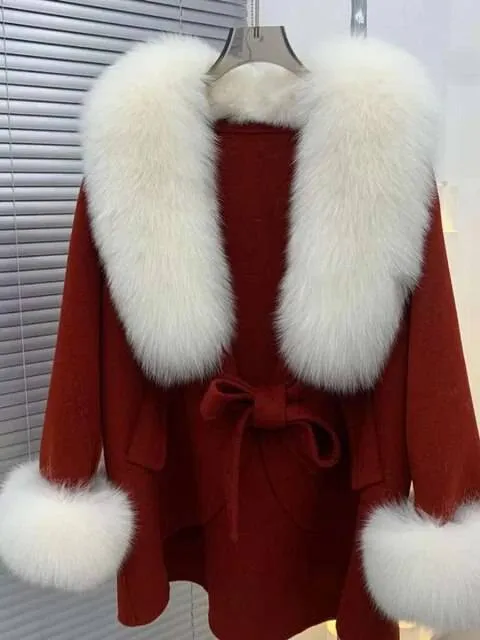 Amanda Big Fur Trim Collar Luxury Fashionable Coat