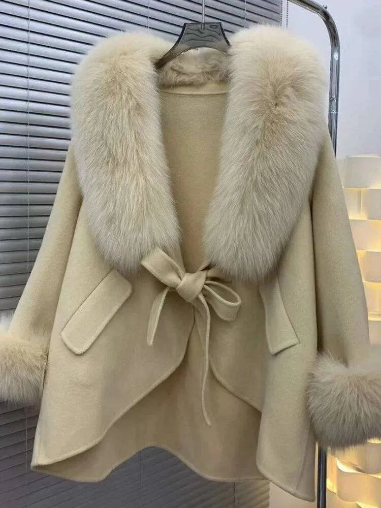 Amanda Big Fur Trim Collar Luxury Fashionable Coat