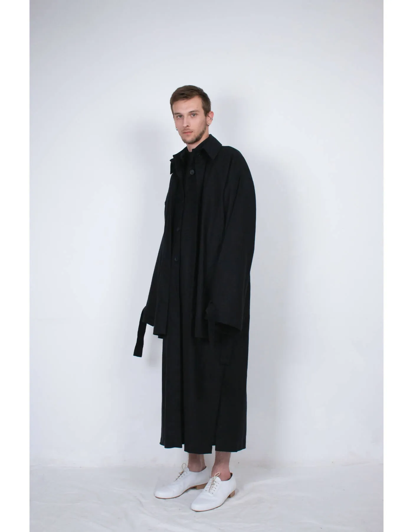 Black Layered Flax Coat