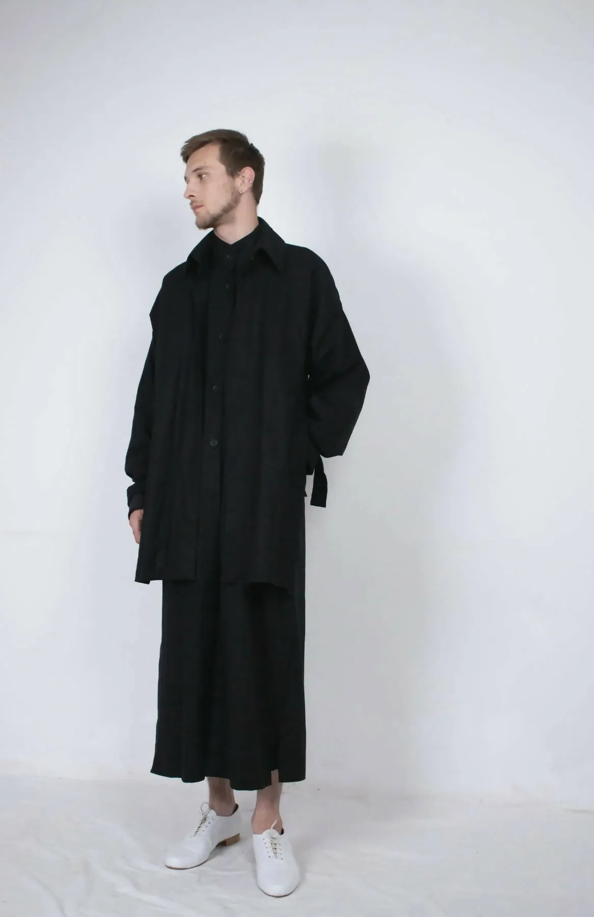 Black Layered Flax Coat