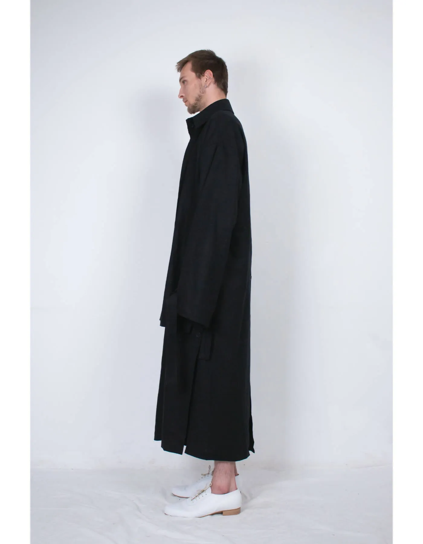 Black Layered Flax Coat