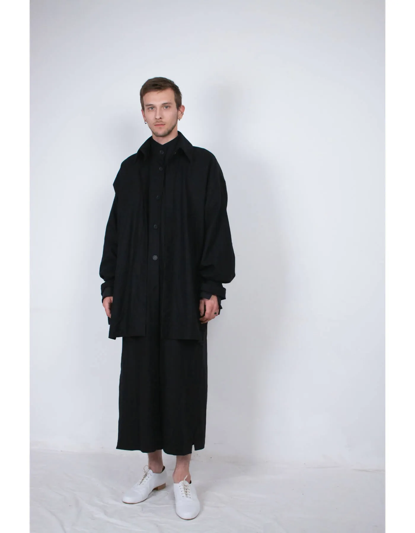 Black Layered Flax Coat