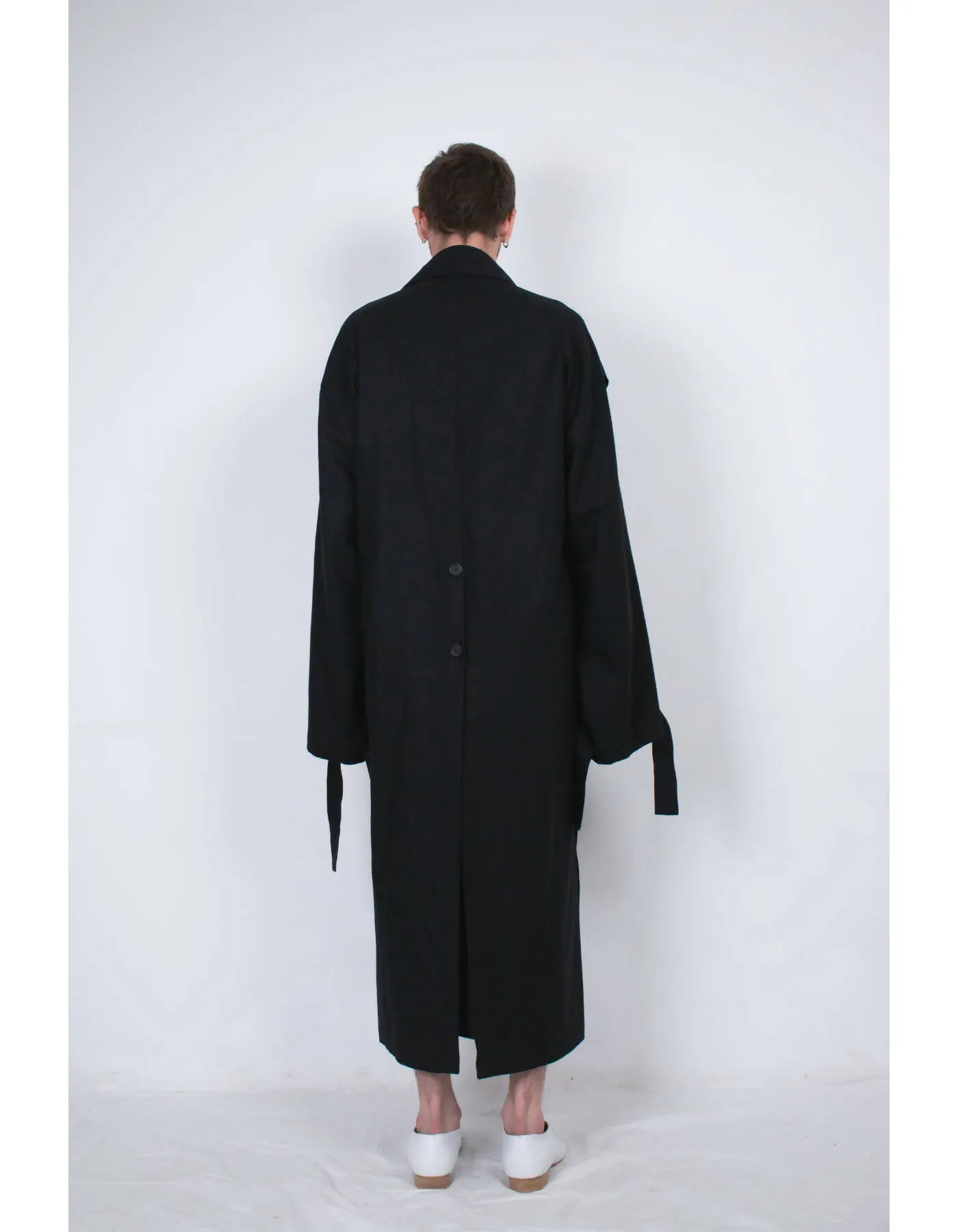 Black Layered Flax Coat