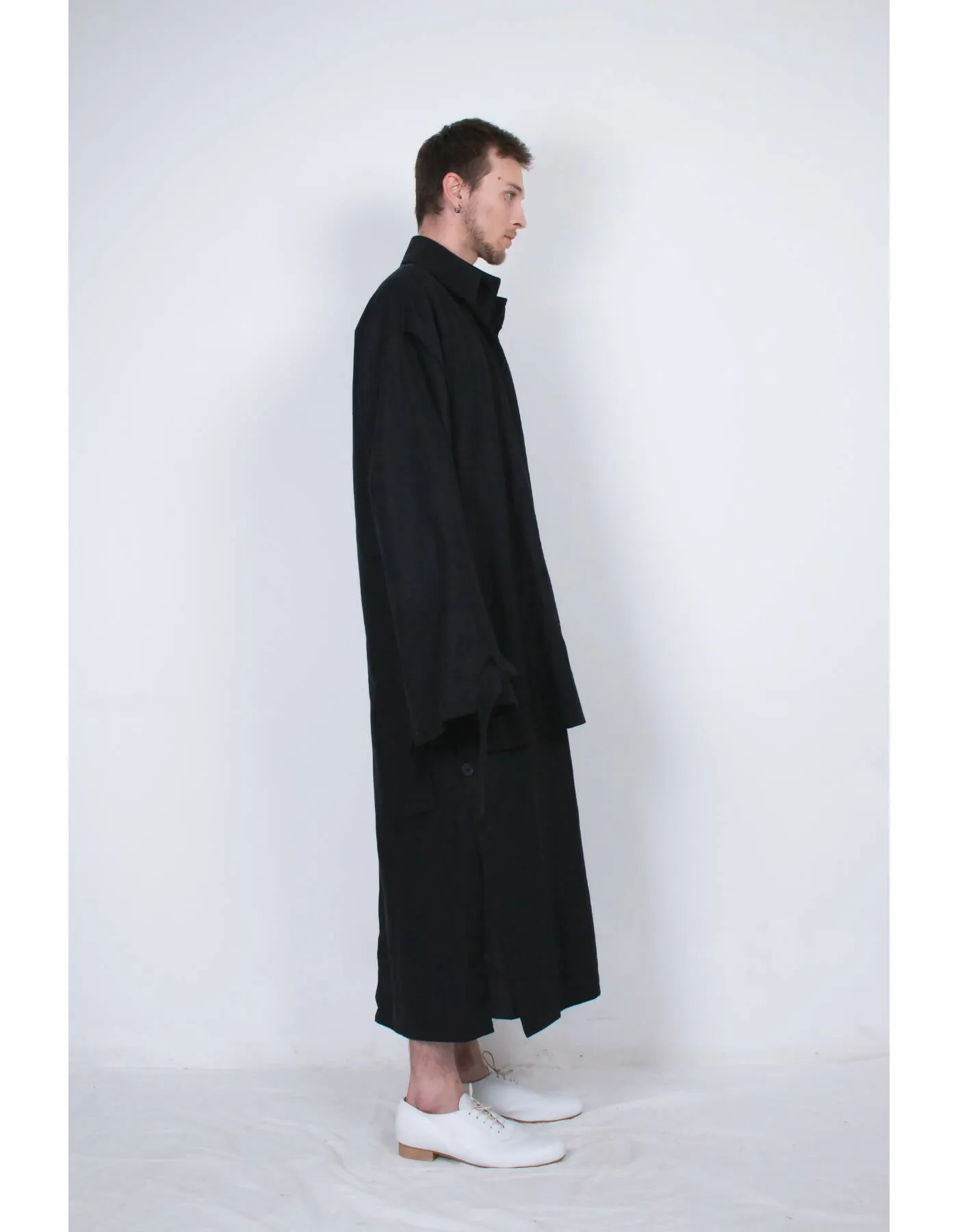 Black Layered Flax Coat