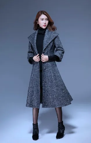 black winter wool coat with lapel collar 1964#