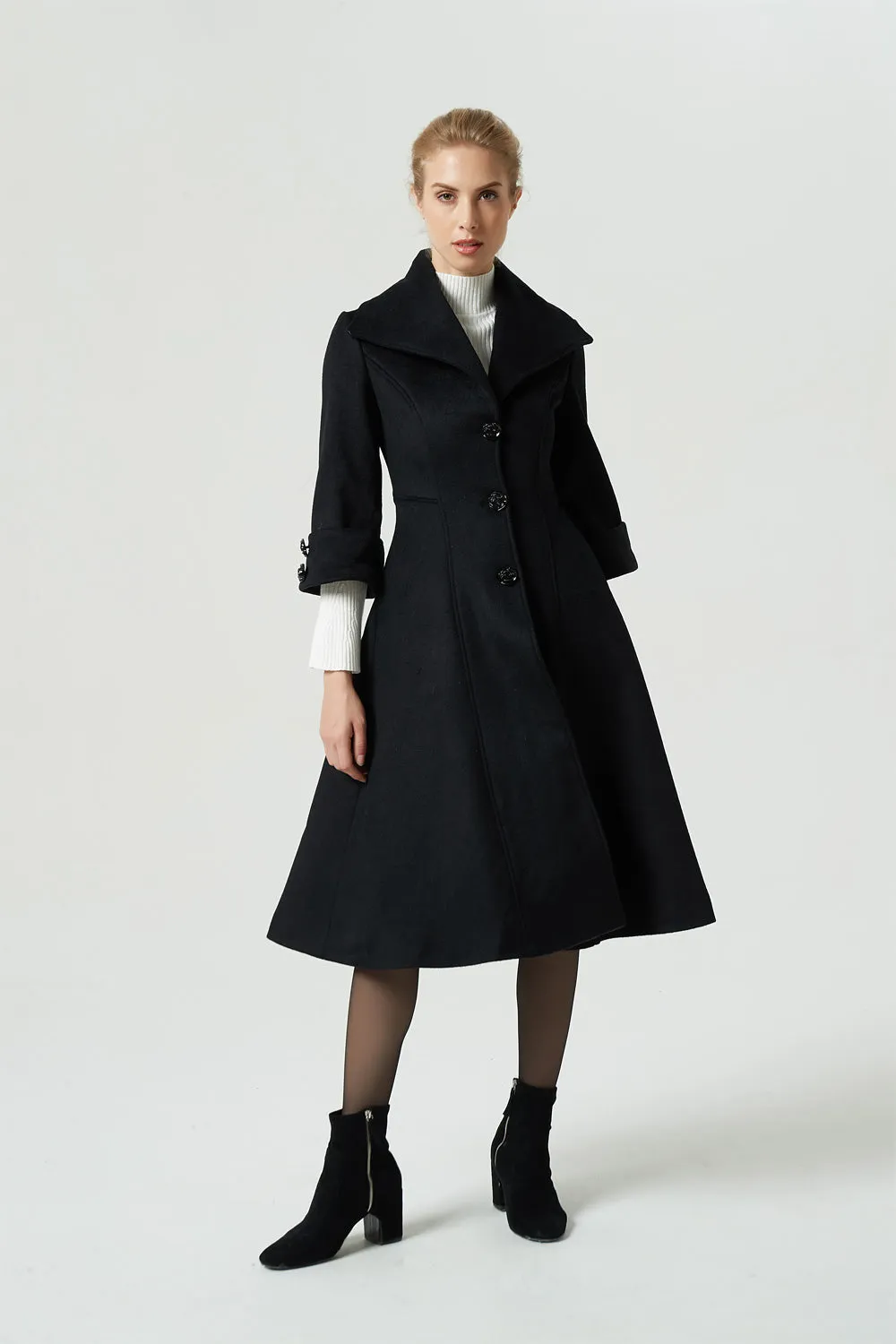 black winter wool coat with lapel collar 1964#