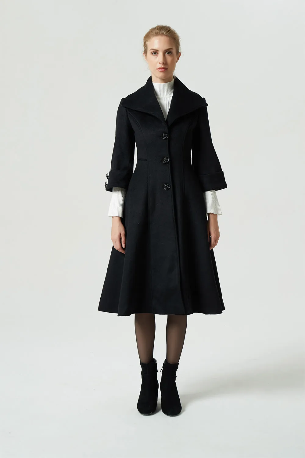 black winter wool coat with lapel collar 1964#