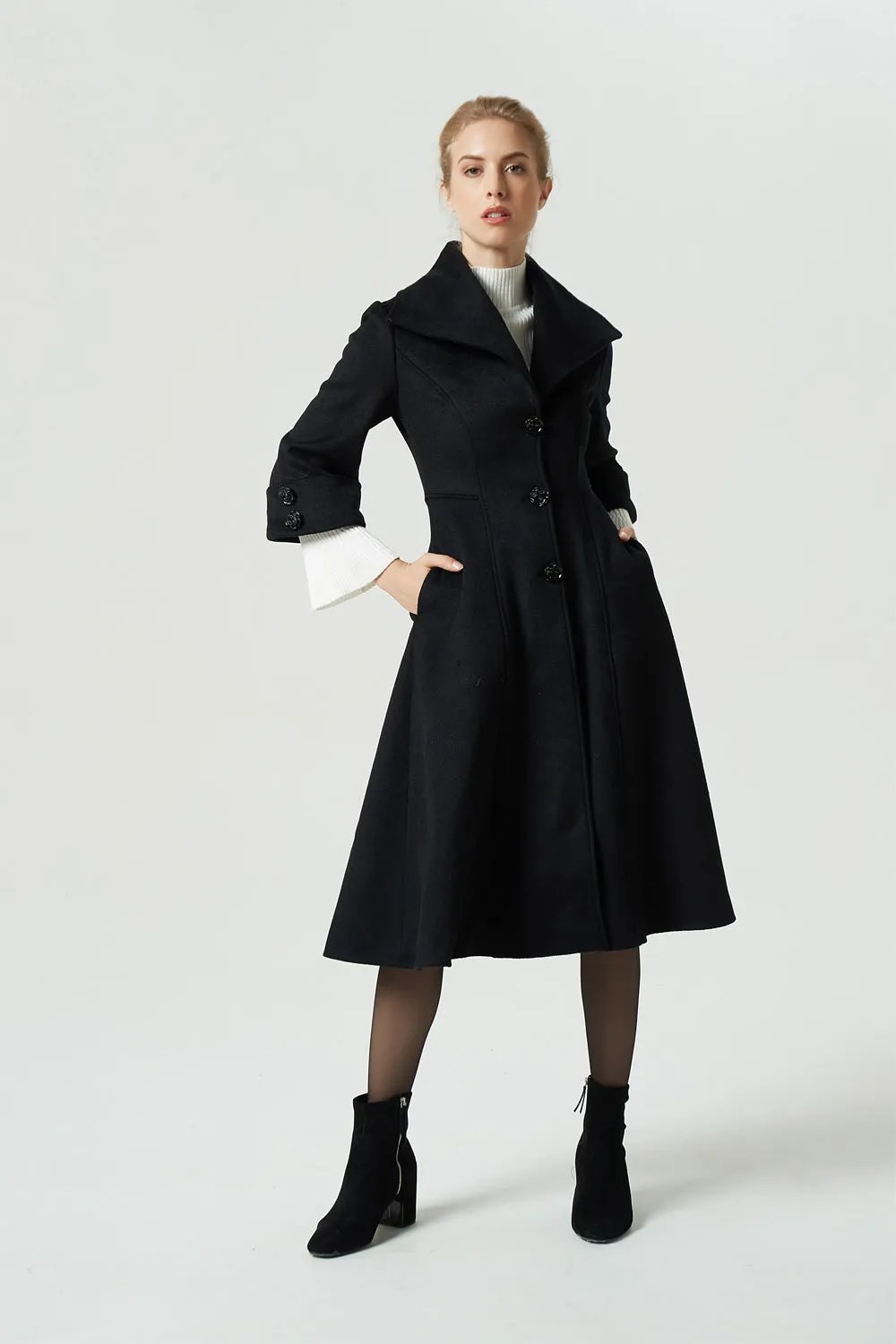 black winter wool coat with lapel collar 1964#