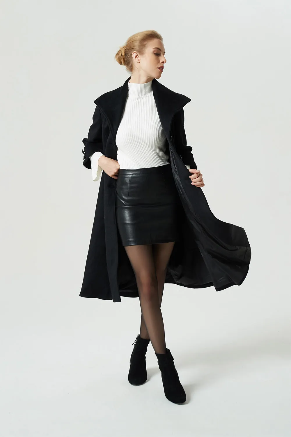 black winter wool coat with lapel collar 1964#