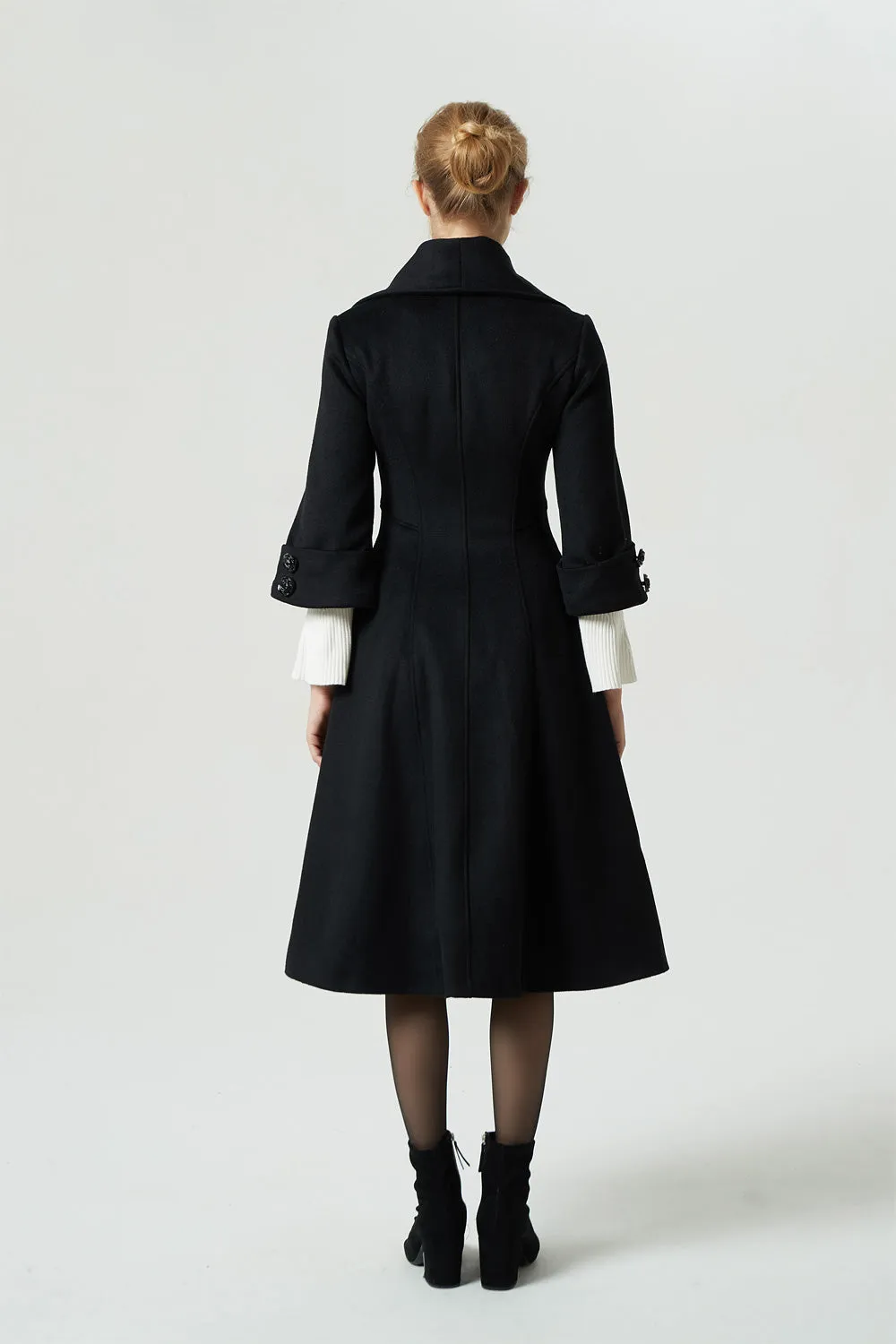 black winter wool coat with lapel collar 1964#