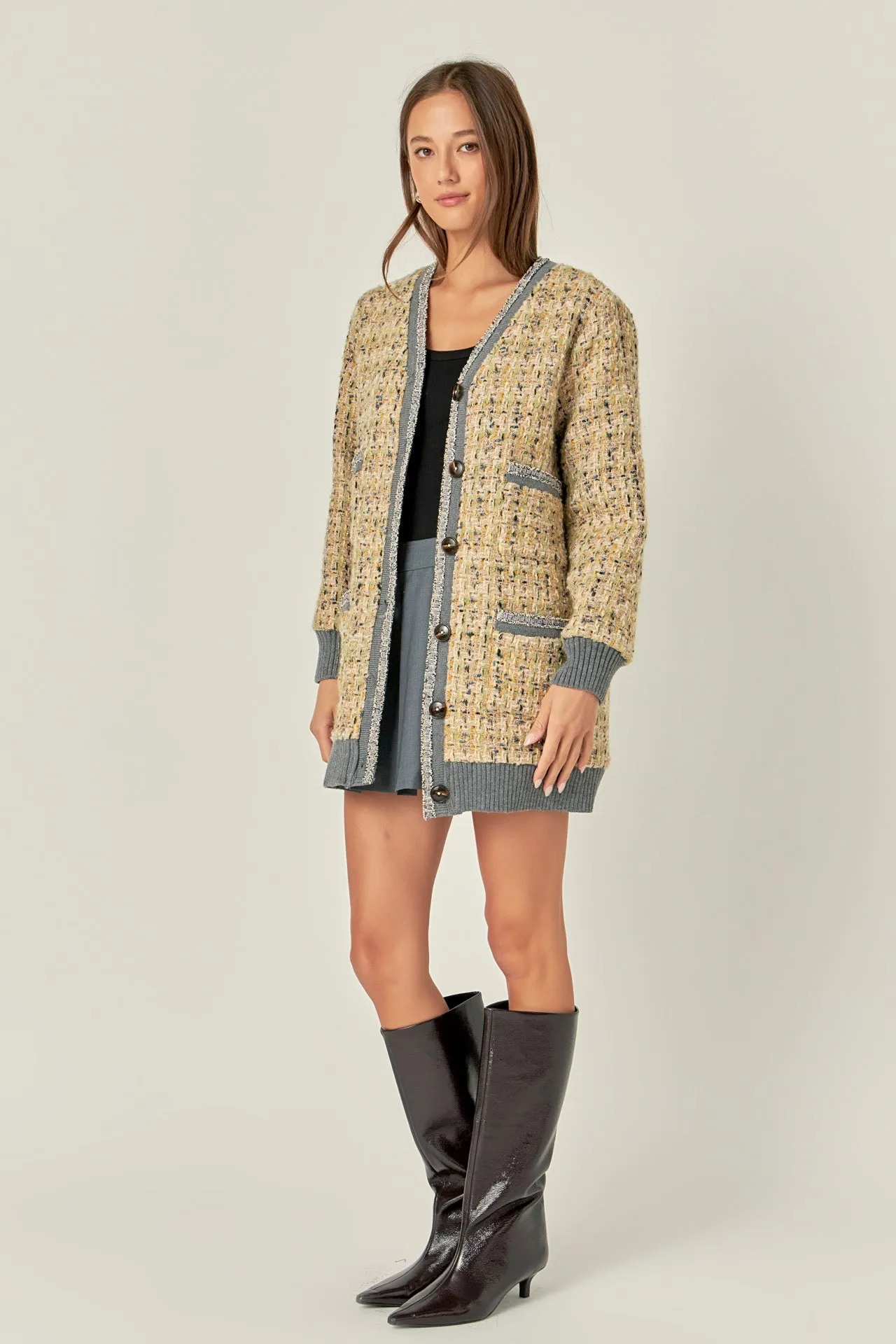 Boucle Coat With Trim