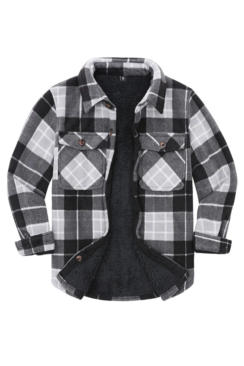 Boys Matching Family Fleece Black White Buffalo Plaid Shacket