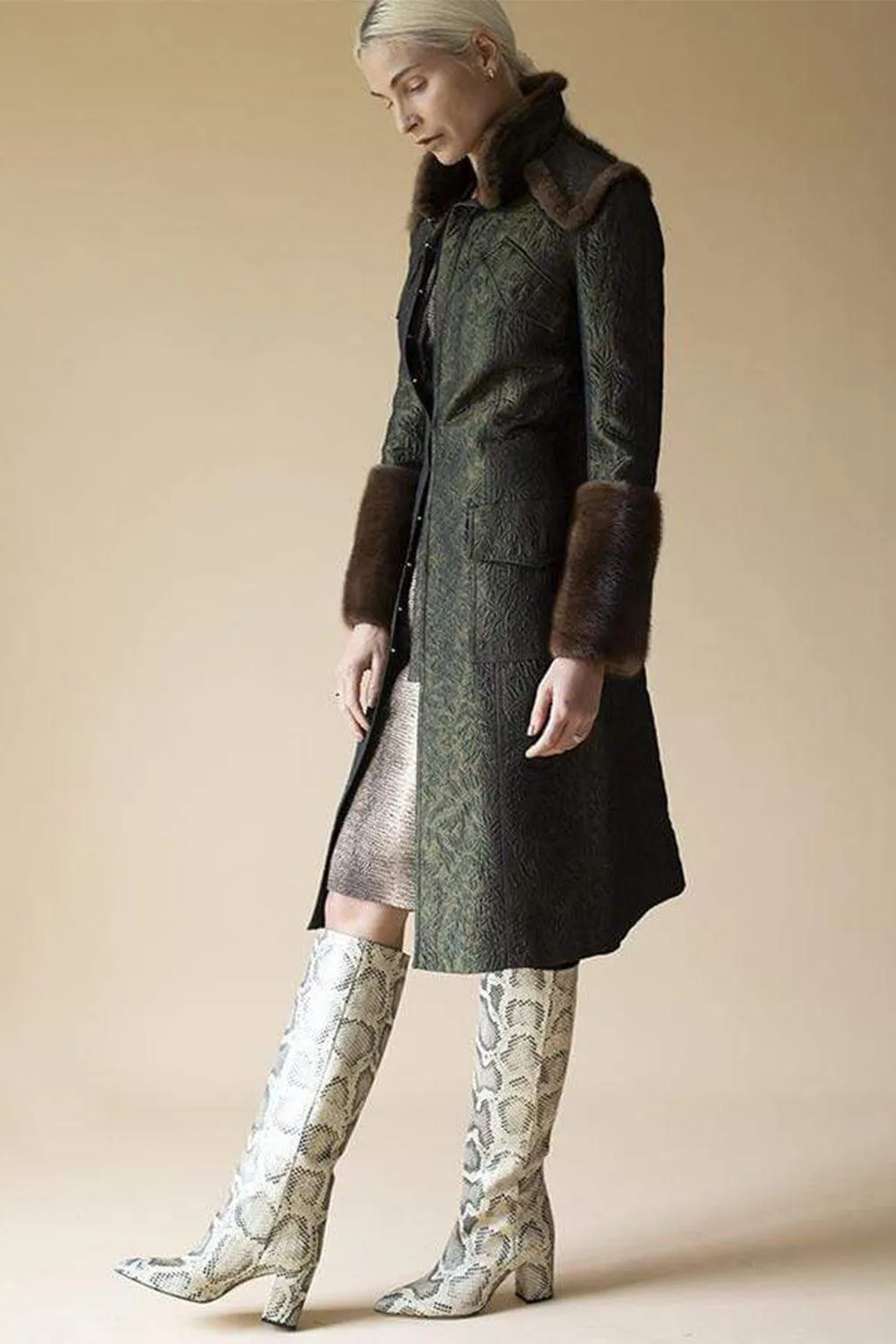 Brocade Coat with Mink Trim