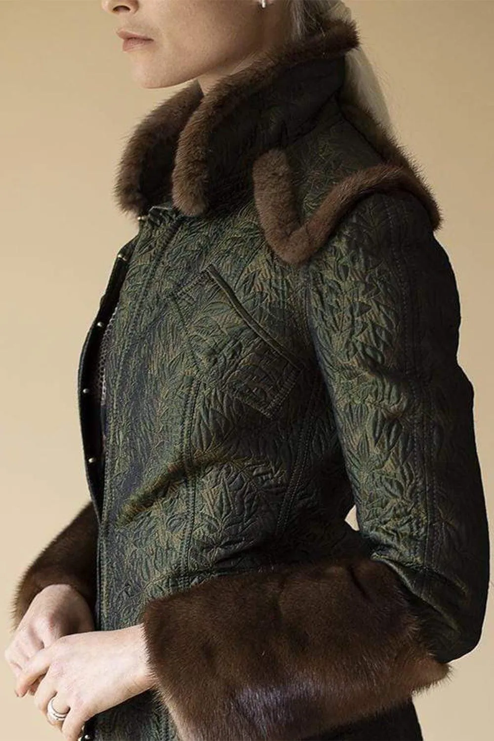 Brocade Coat with Mink Trim