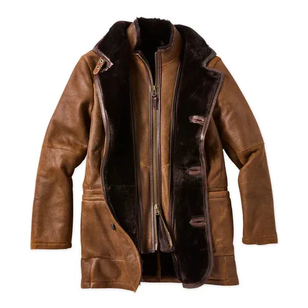 Brown Fur Double Shearling Genuine Leather Coat