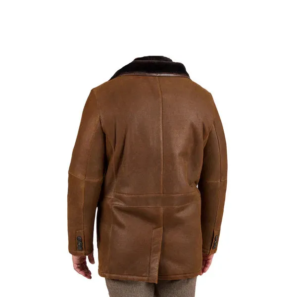 Brown Fur Double Shearling Genuine Leather Coat