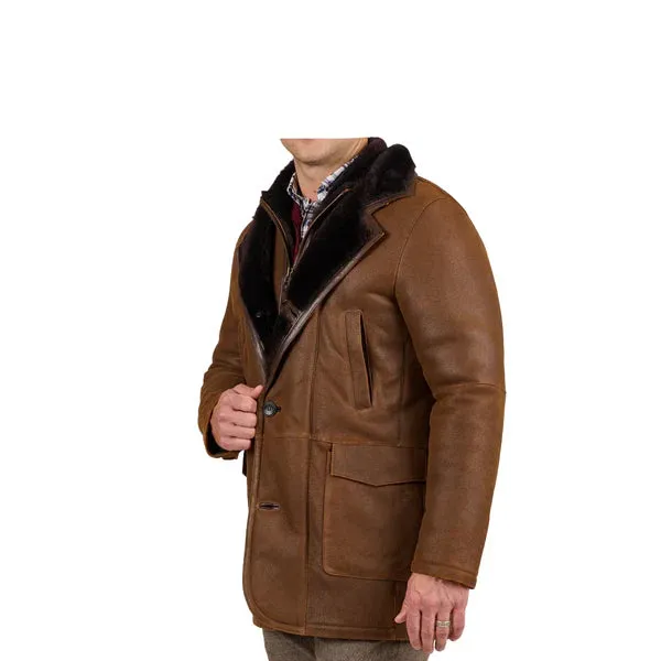 Brown Fur Double Shearling Genuine Leather Coat