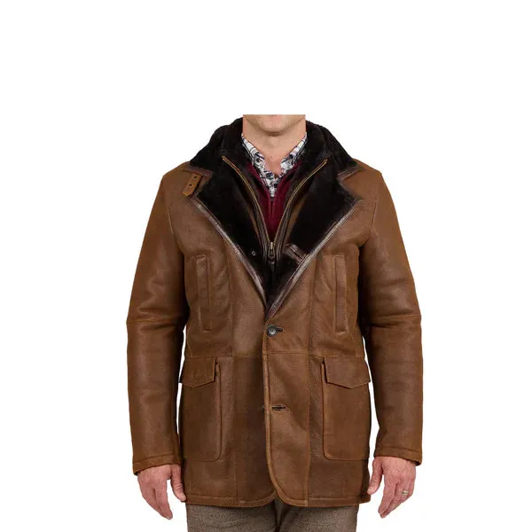 Brown Fur Double Shearling Genuine Leather Coat