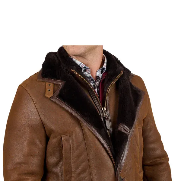 Brown Fur Double Shearling Genuine Leather Coat