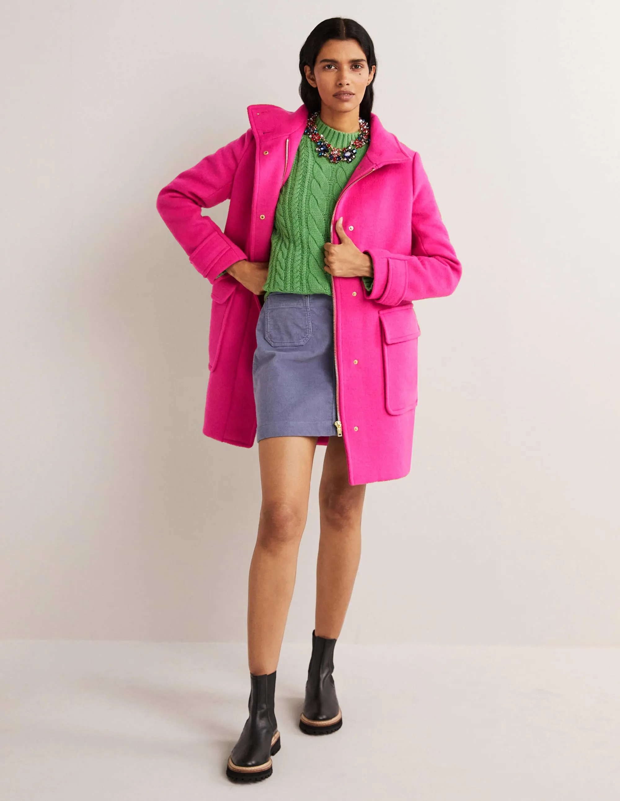 Brushed Wool Coat-Wild Watermelon Pink