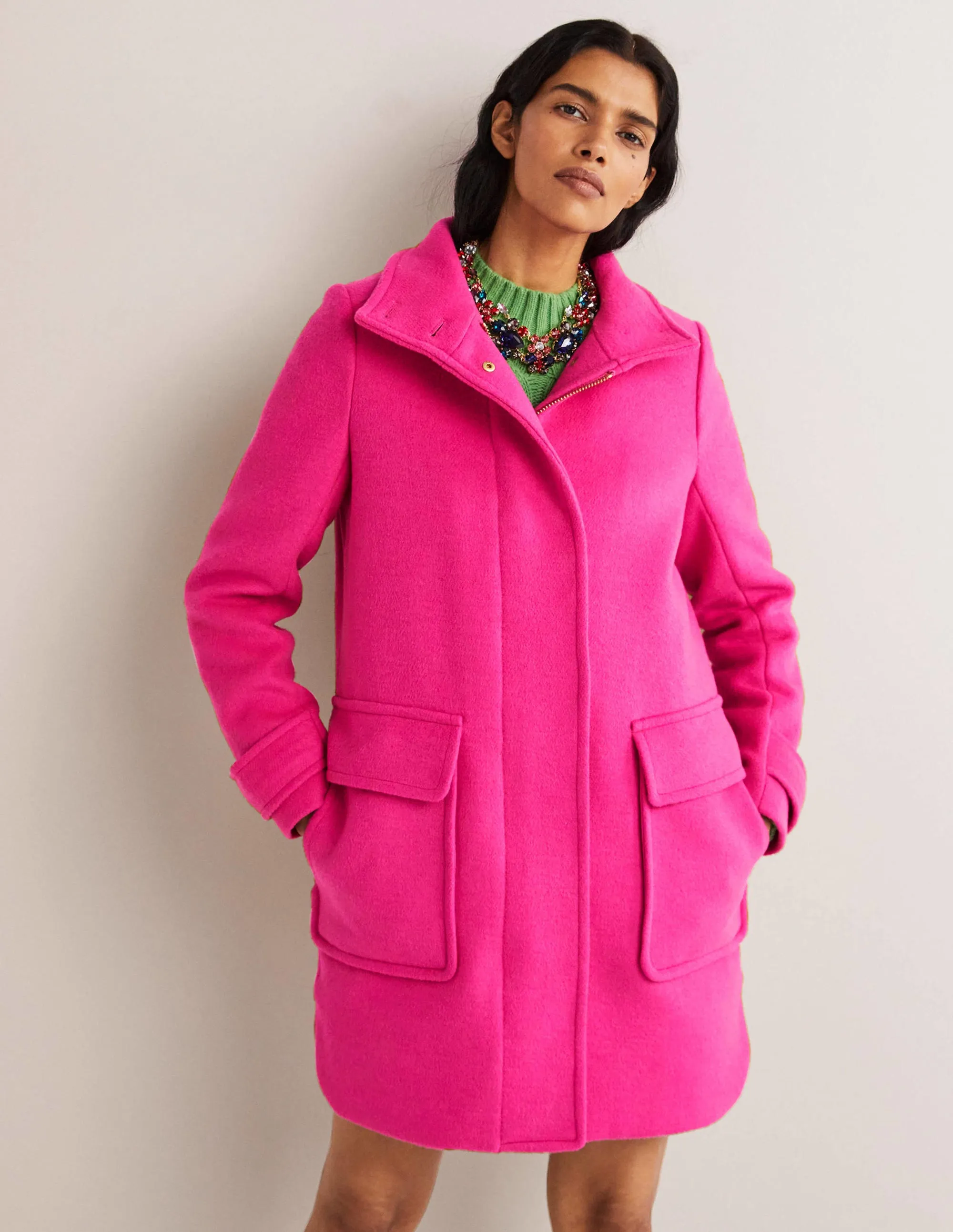 Brushed Wool Coat-Wild Watermelon Pink