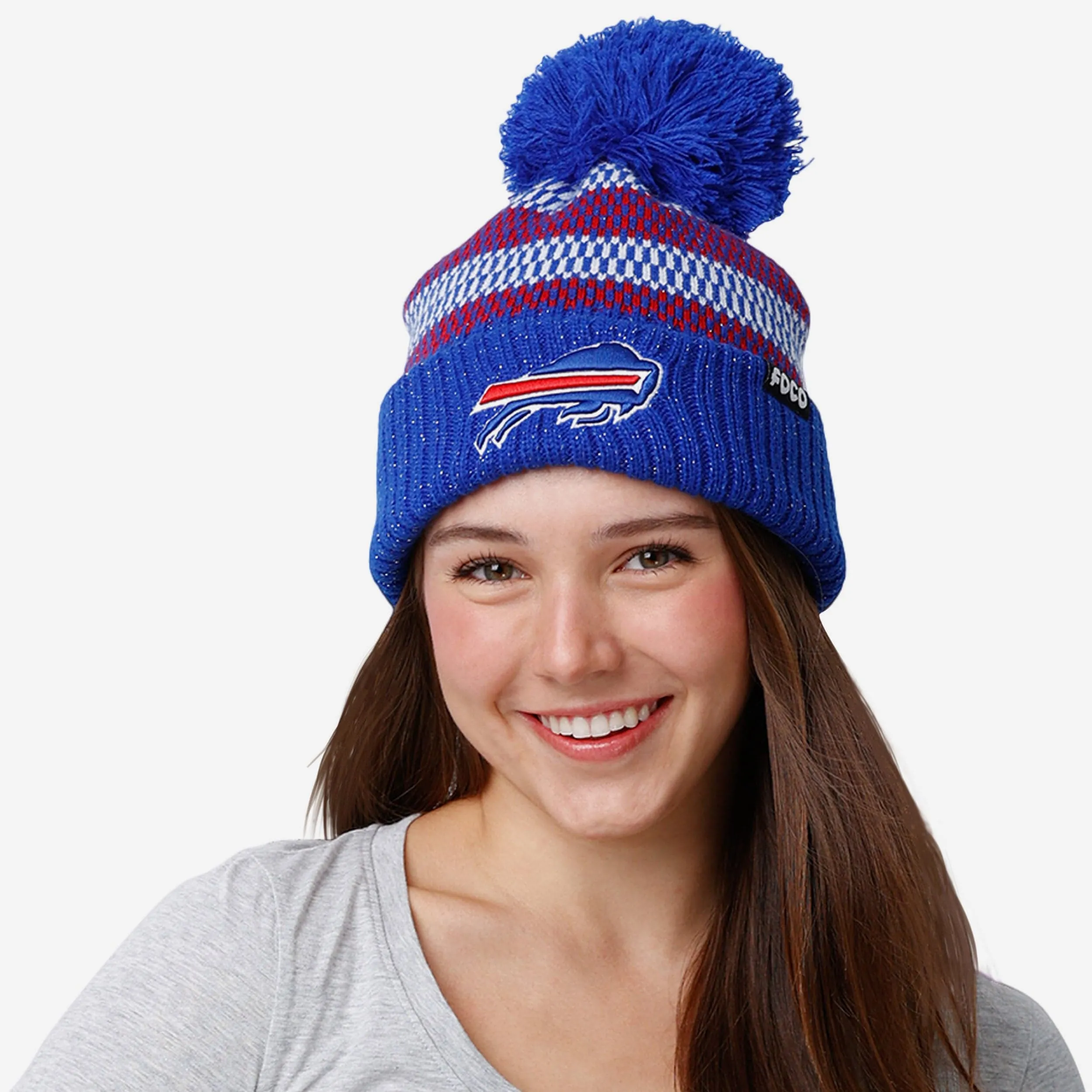 Buffalo Bills Womens Cozy Knit Metallic Thread Pom Beanie