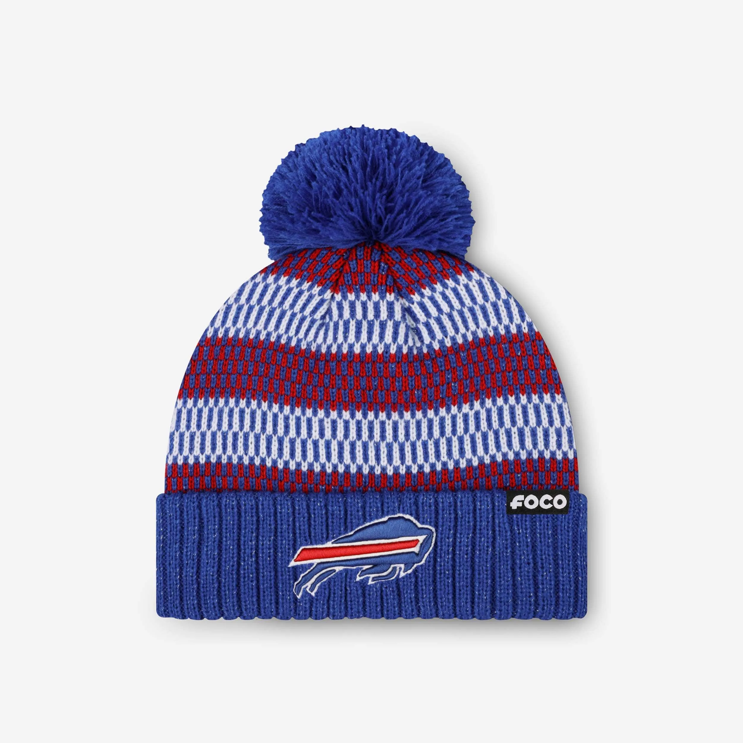 Buffalo Bills Womens Cozy Knit Metallic Thread Pom Beanie