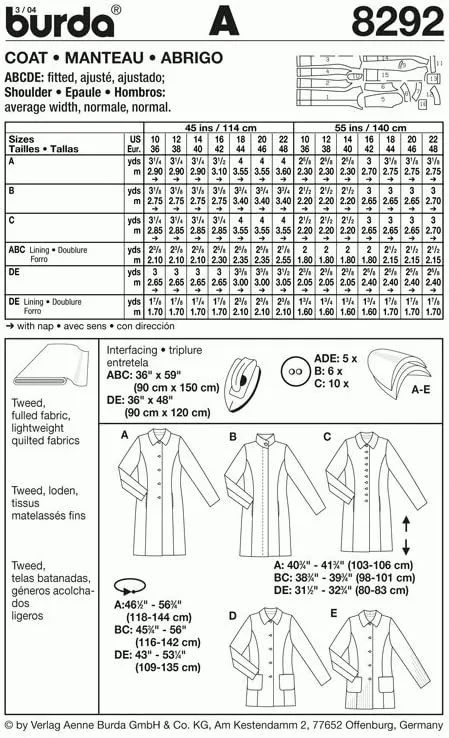 Burda #8292 Size 10 - 22