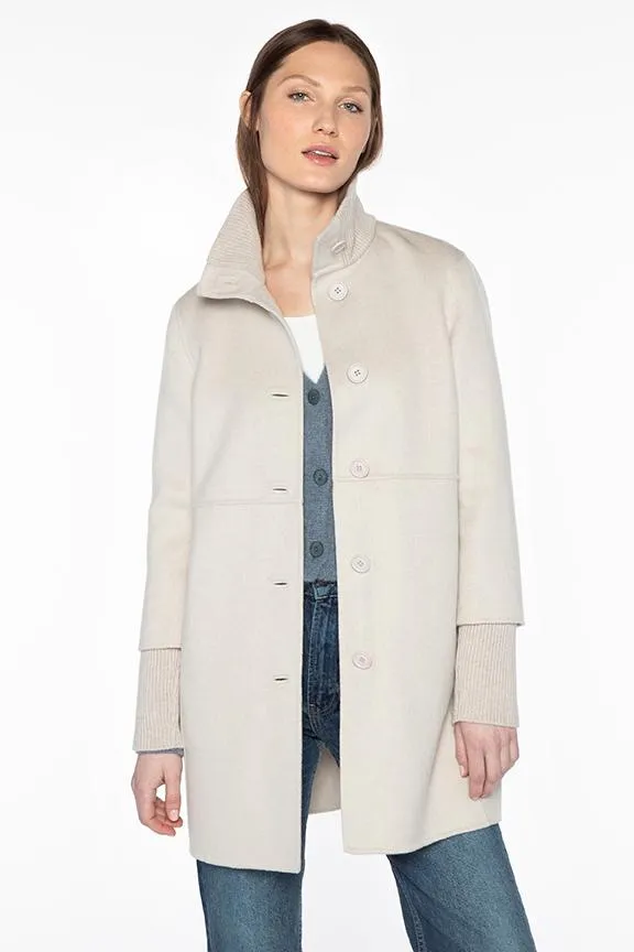 Button Front Knit Trim Coat