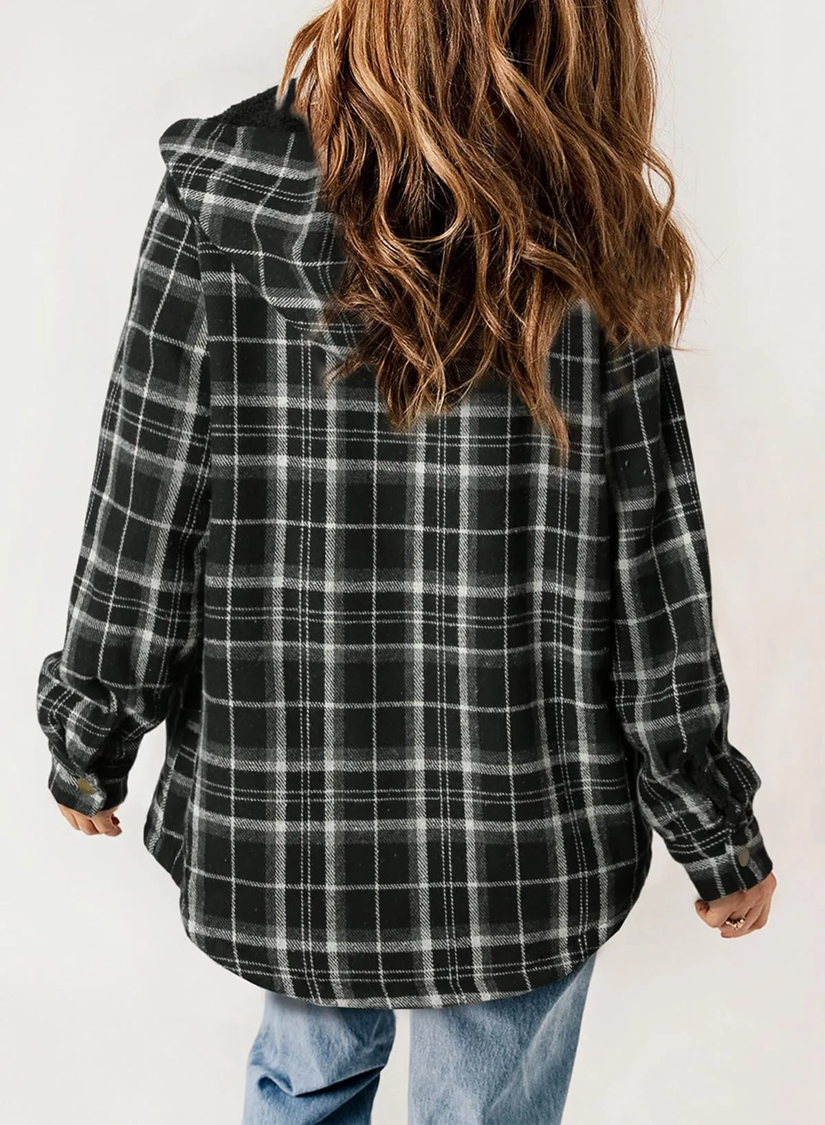 Camel Jacket for Women Plaid Shacket Long Sleeve Button Down  - Dokotoo