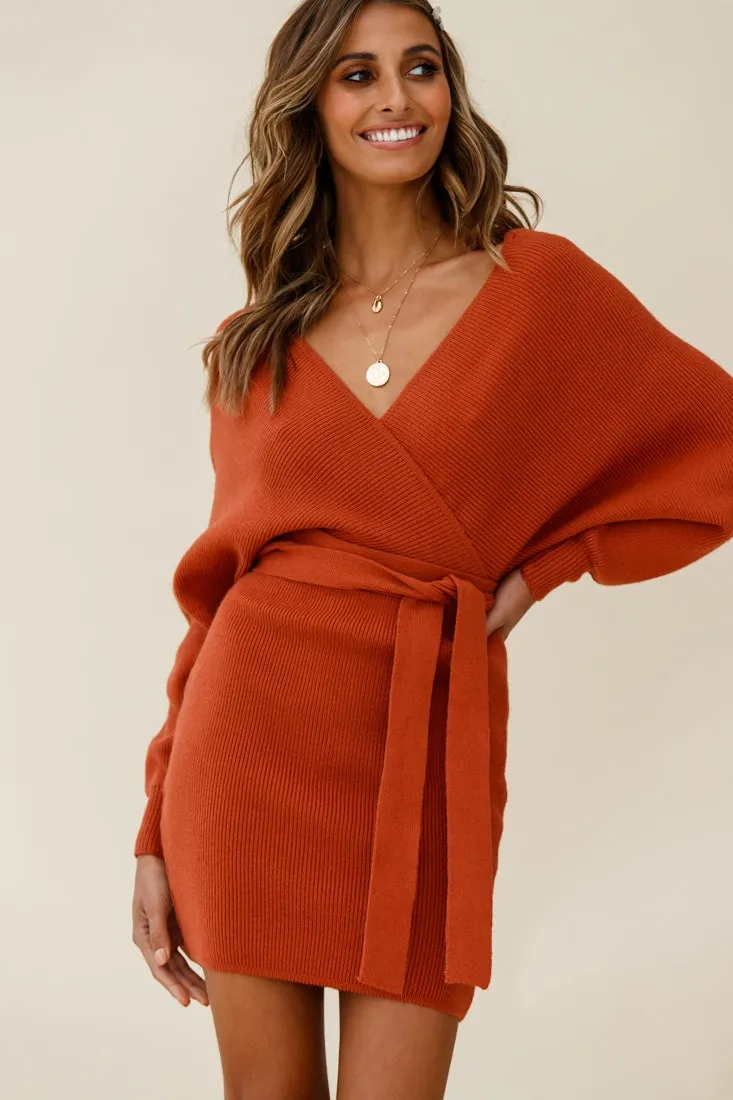 Cameo Batwing Knit Dress Camel