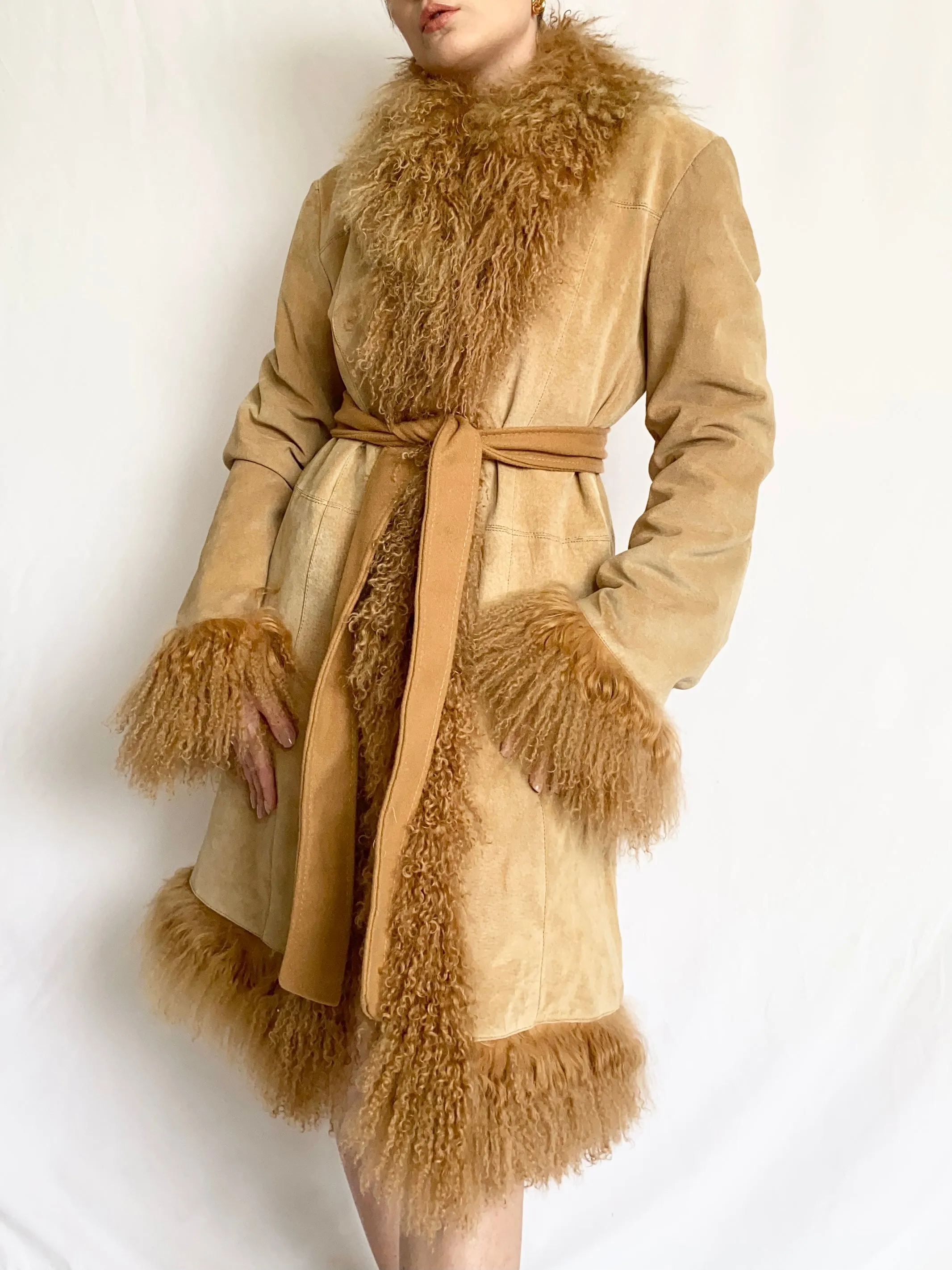 Caramel Penny Lane Shaggy Mongolian Trim Coat (S)