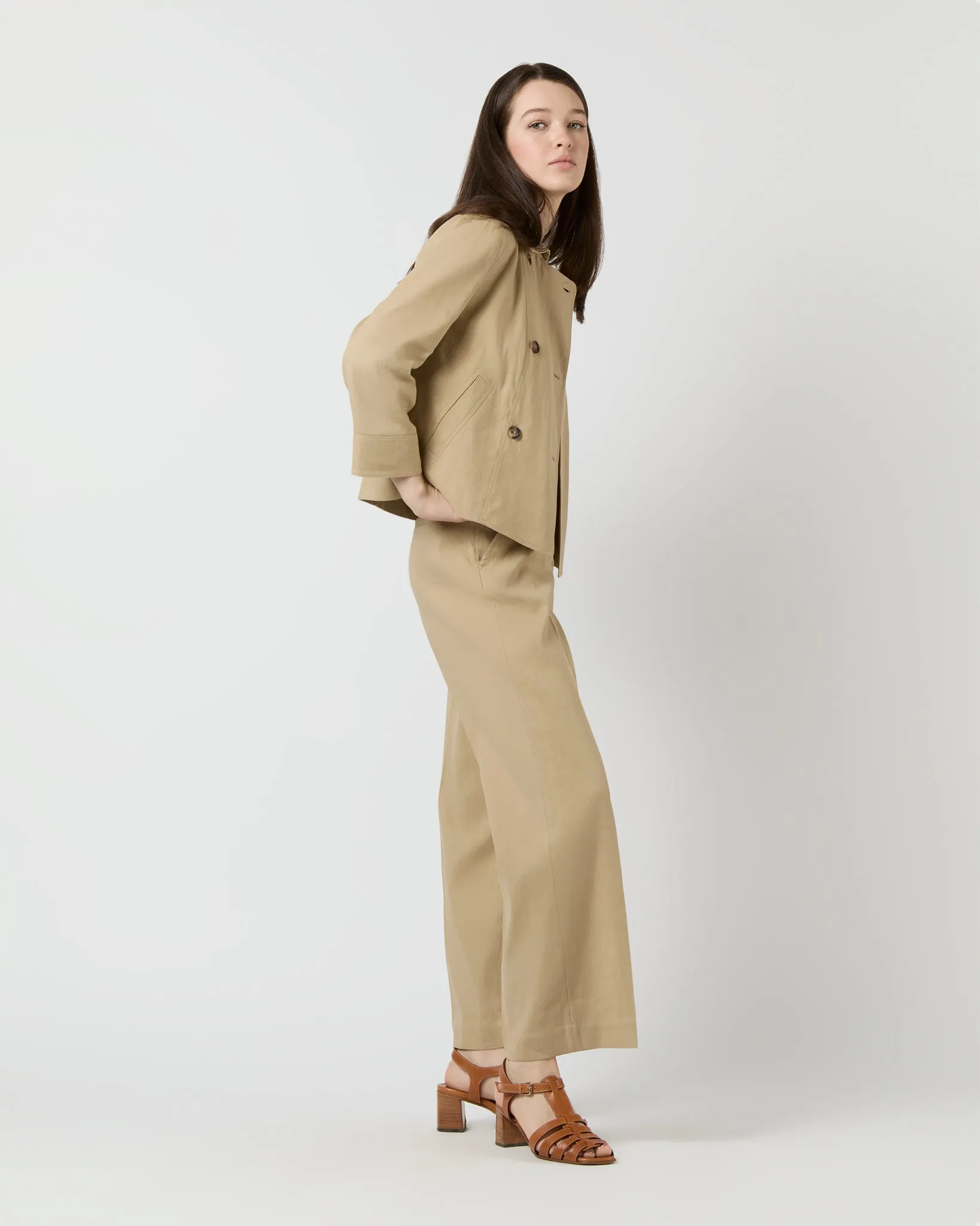 Casey Peacoat in Khaki Stretch Cotolino