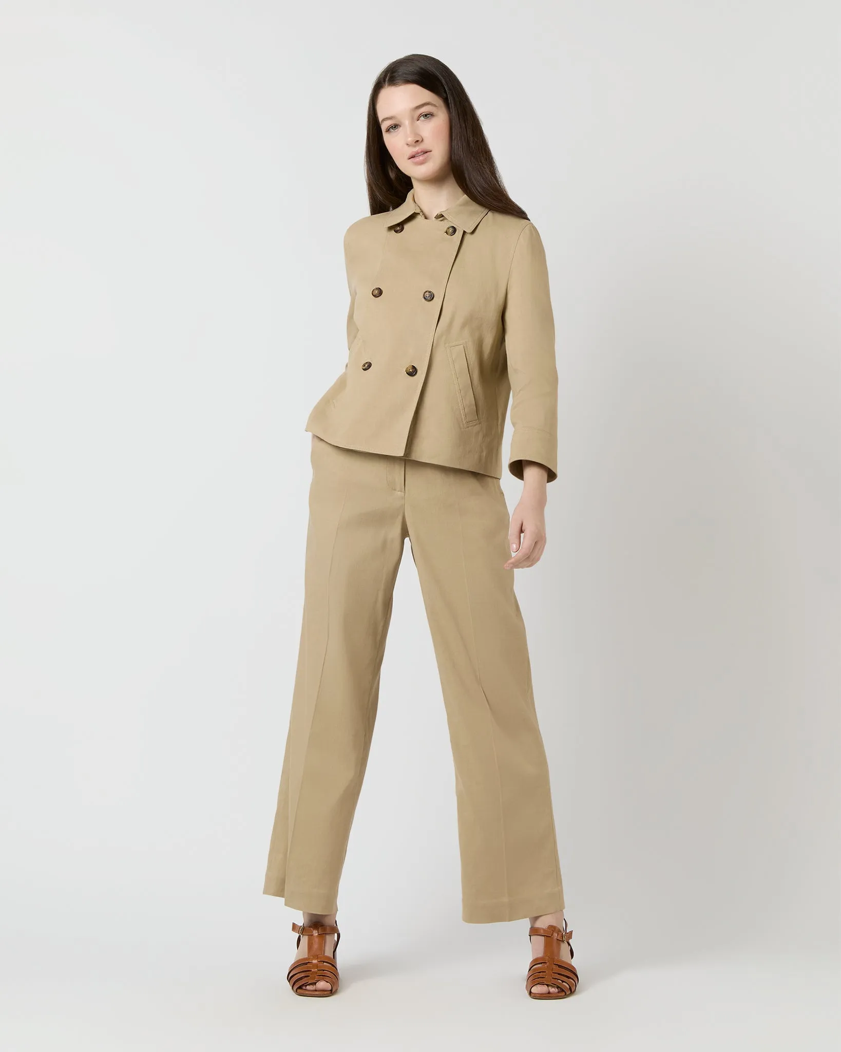 Casey Peacoat in Khaki Stretch Cotolino