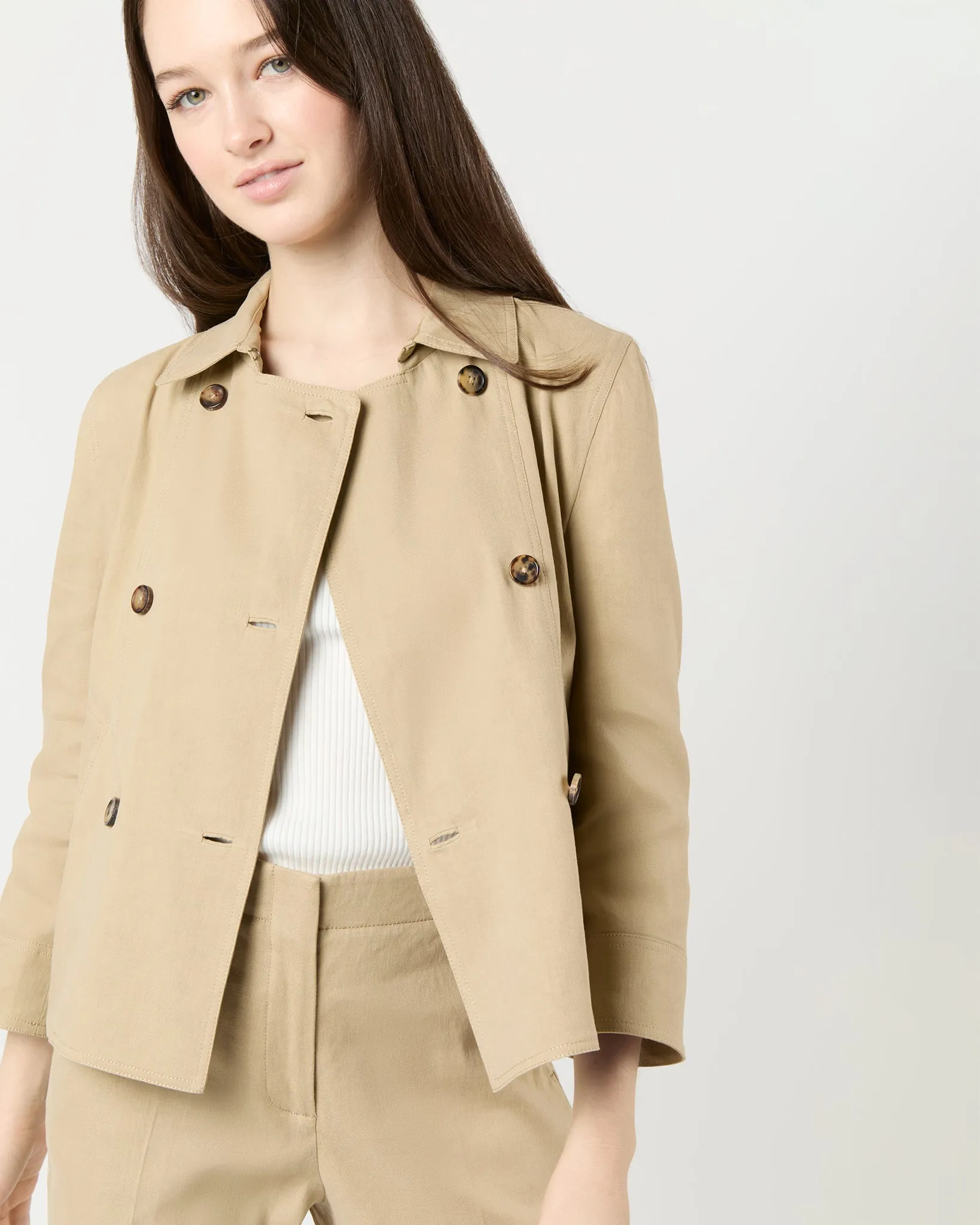 Casey Peacoat in Khaki Stretch Cotolino