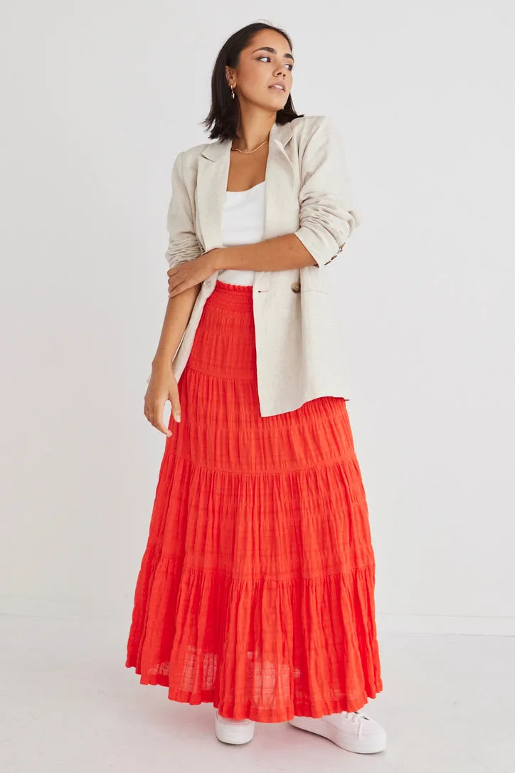 Charming Sunset Shirred Cotton Tiered Maxi Skirt