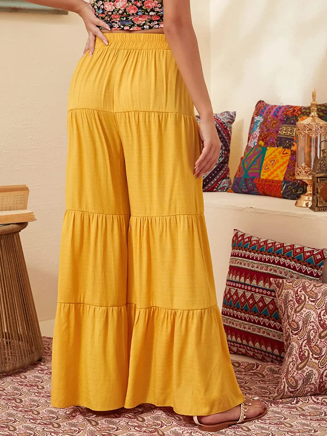 Chic Yellow Wide Leg Palazzo Pants