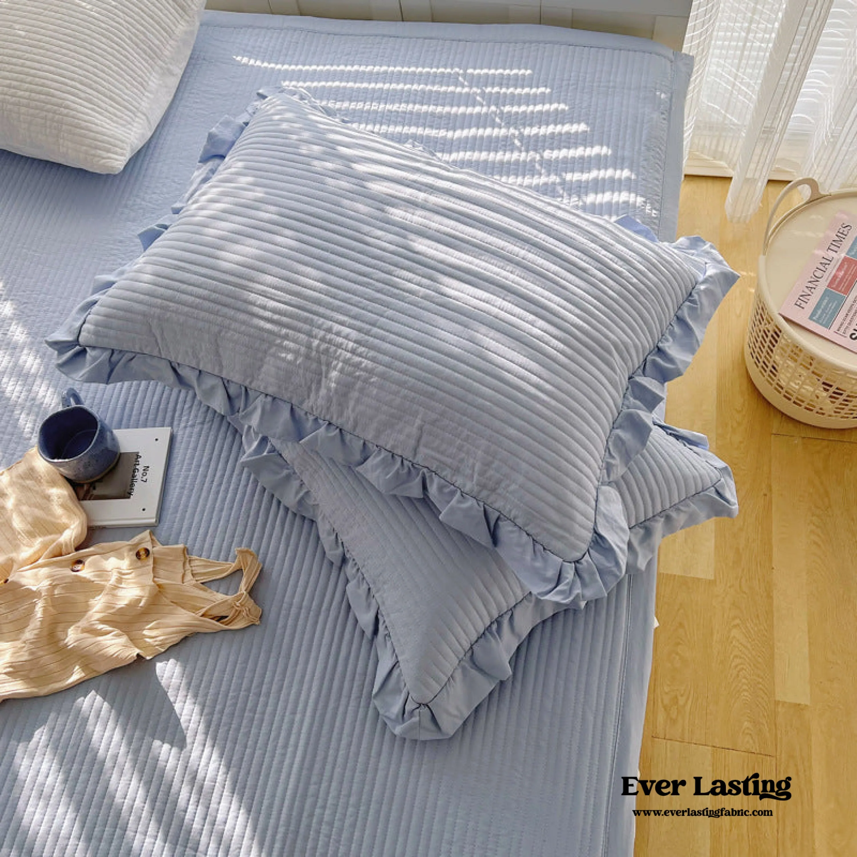 Chiffon Quilted Ruffle Pillowcases / Blue