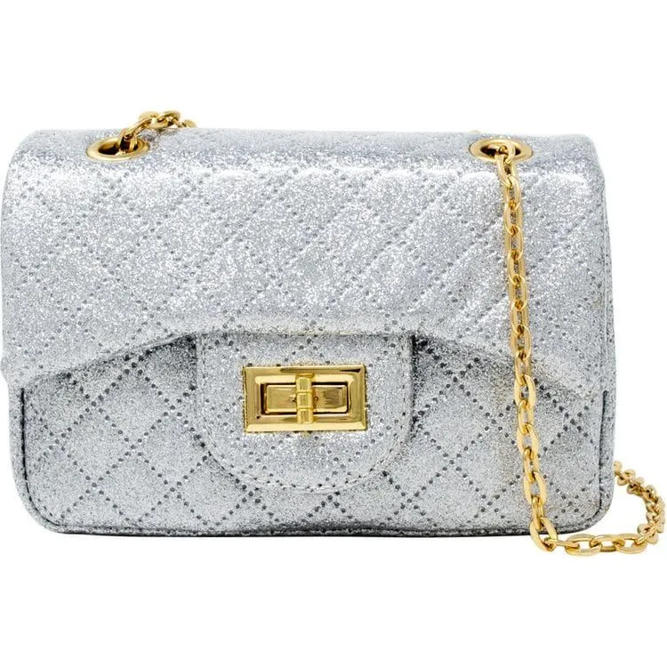 Classic Quilted Sparkle Mini Purse - Silver