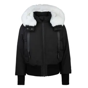 coat fur lined hood bomber down - black